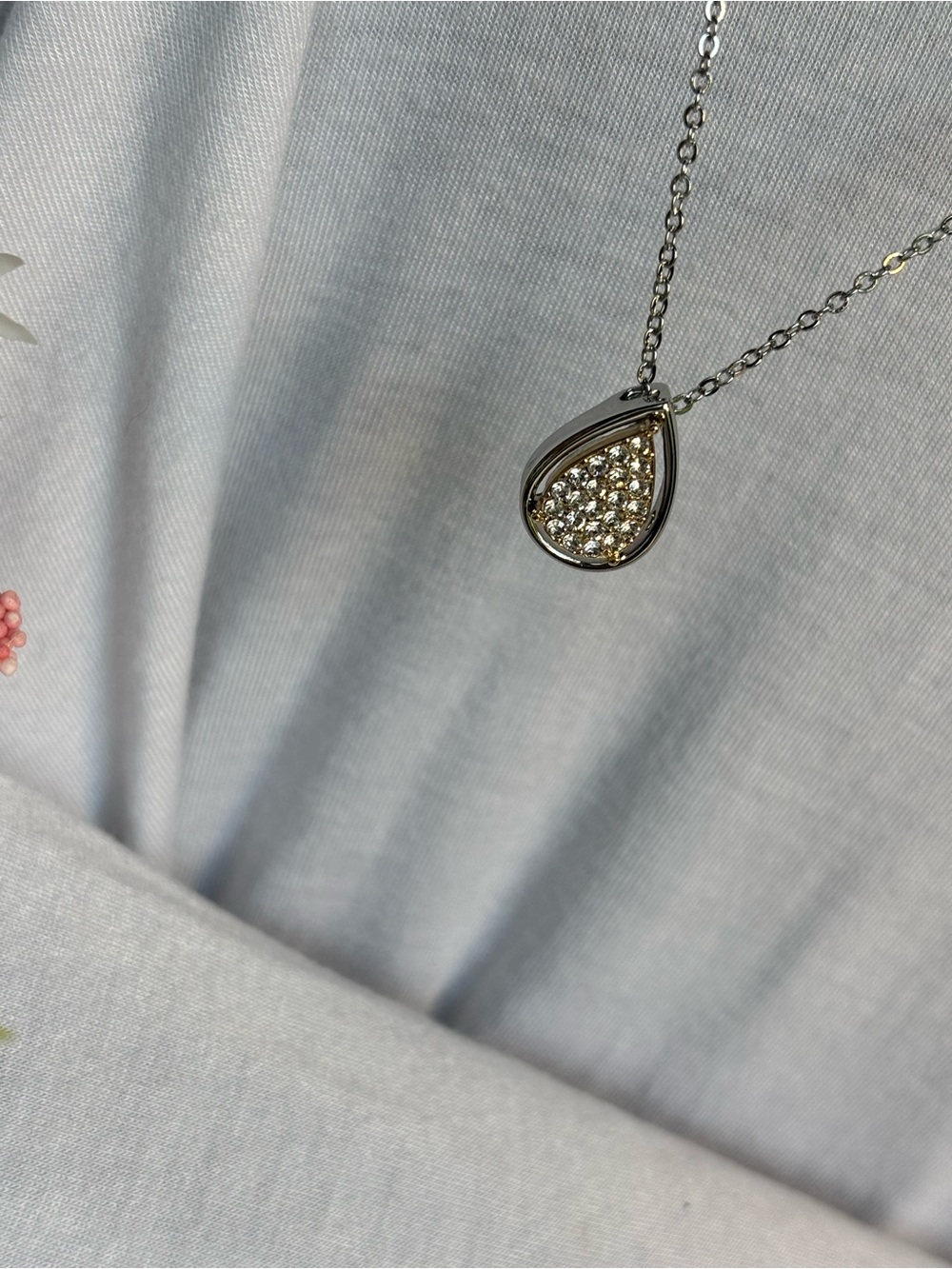 Park Lane Evie Silver and Gold Teardrop Pendant Necklace with Crystals - Picture 8 of 8